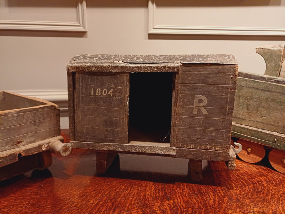 Early 20th Century Folk Art Wooden Steam Train and carriages with signal RARE View X