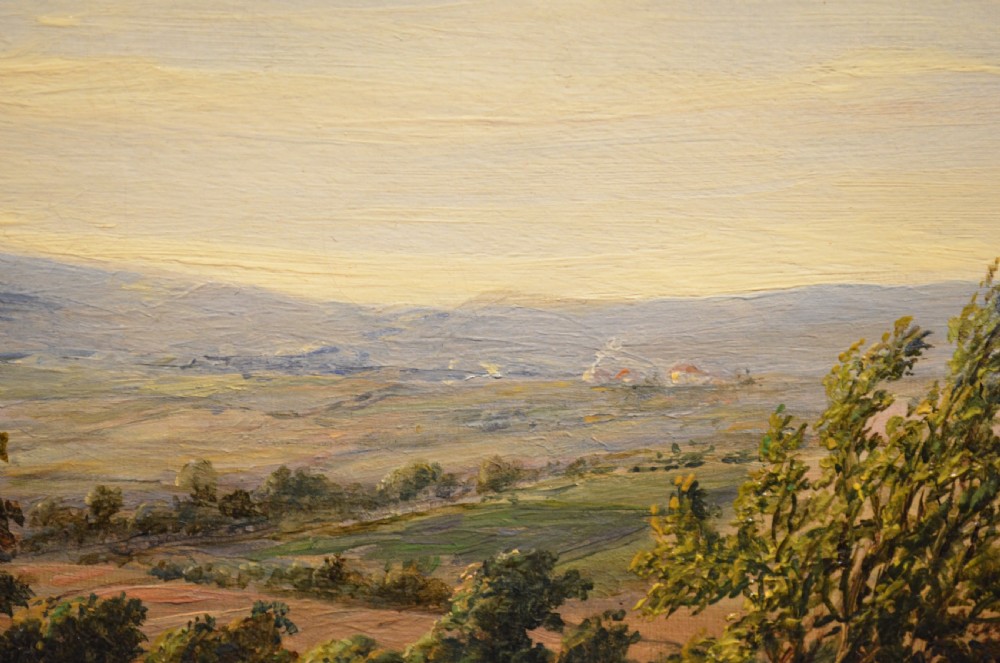 A pair of 19th-century oil paintings on canvas depicting peaceful English rural landscapes framed in elaborate gold giltwood frames. View XXI