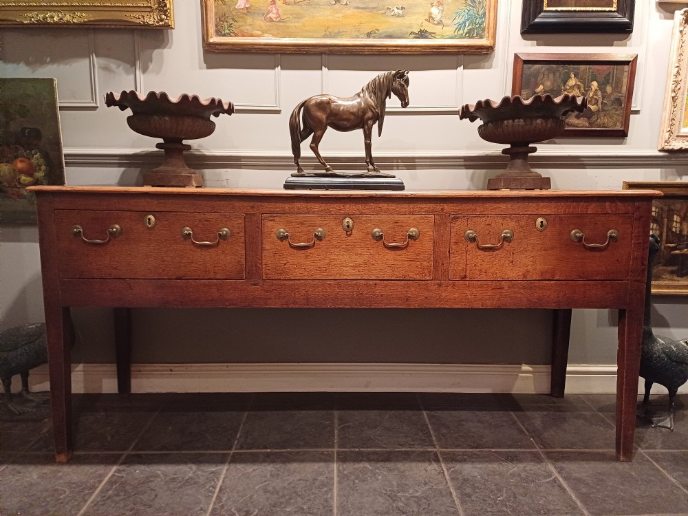 Fabulous Georgian Oak 3 drawer  Dresser Base with straight legs 