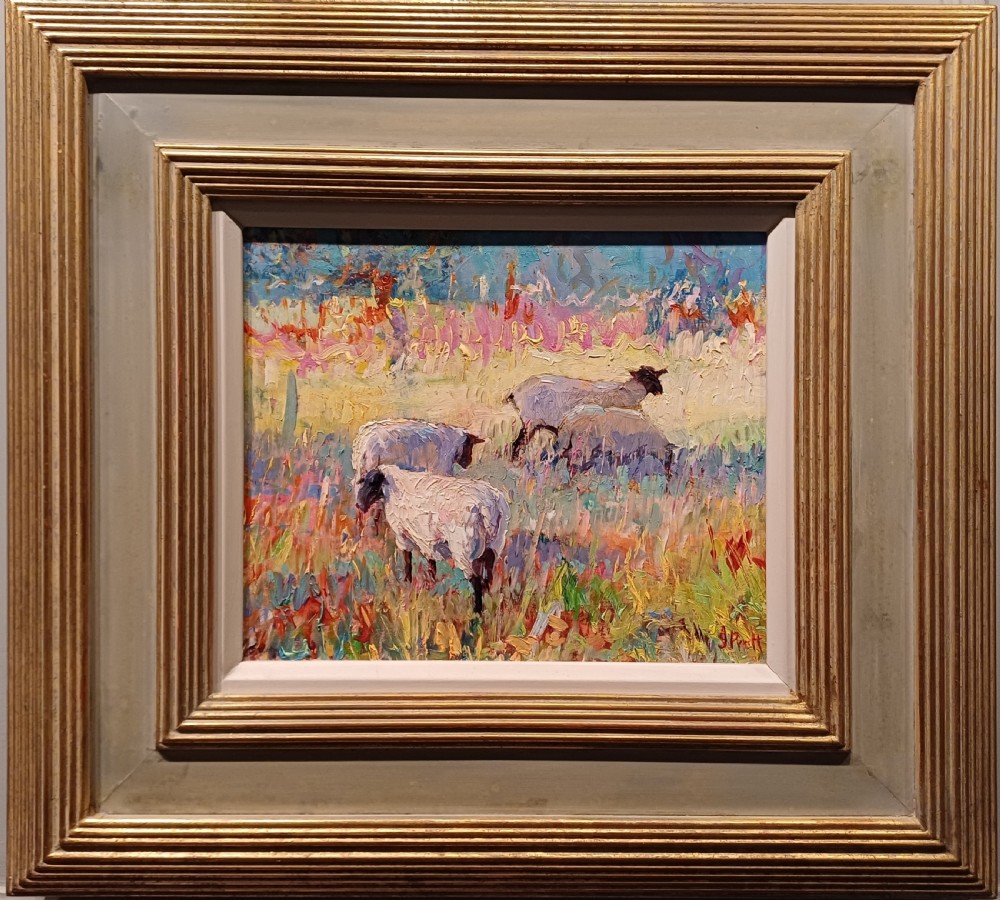 Beautiful Oil on board painting of sheep by Jeffrey Pratt b.1940