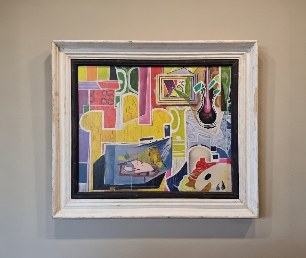 1960's Interior Abstract Scene Oil On Canvas