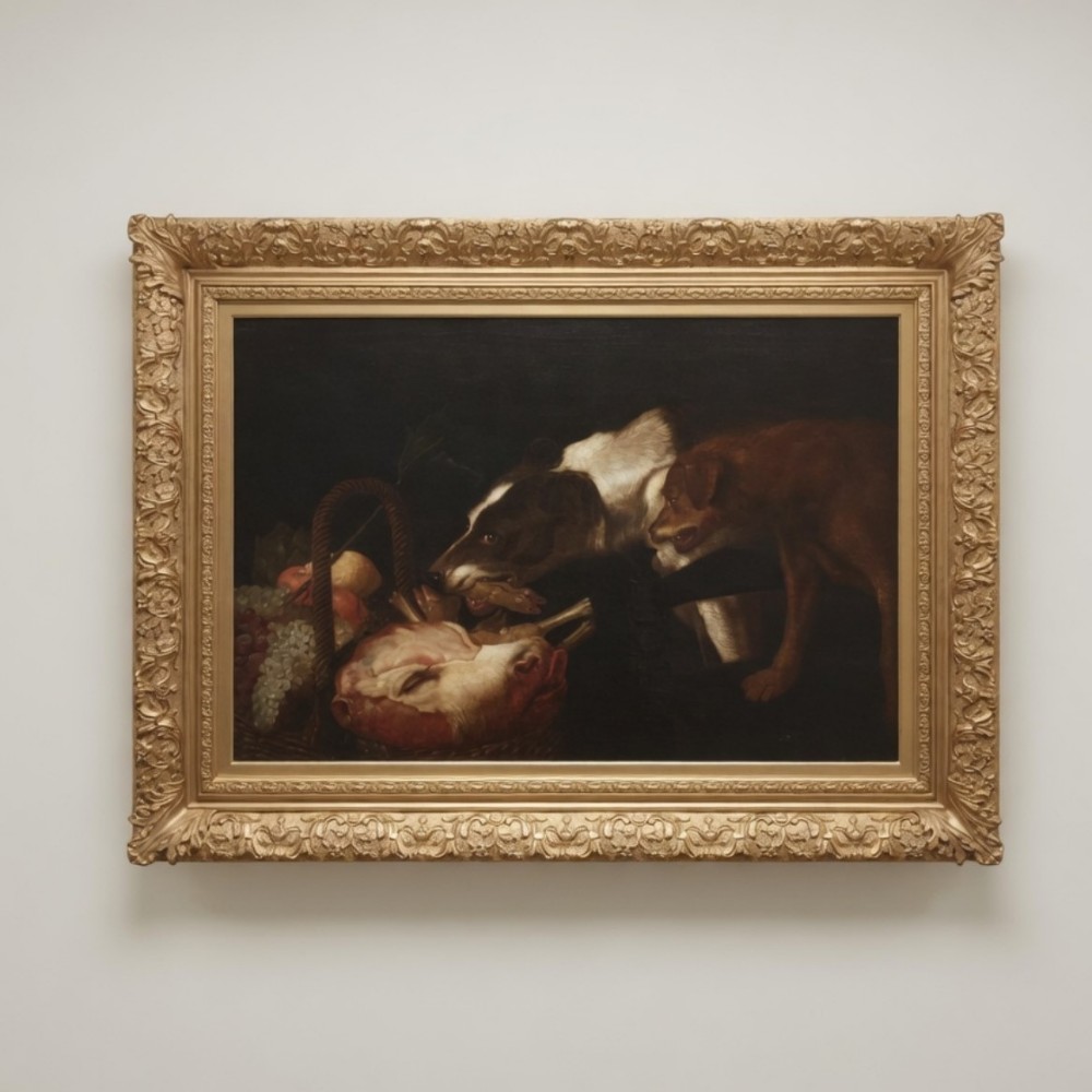 Dogs stealing food from a basket oil painting by Frans Snyders