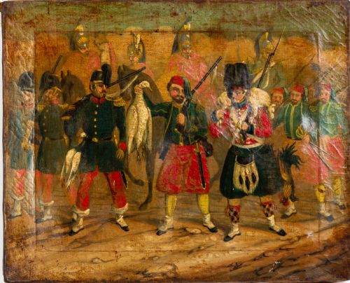 Crimean War Soldiers Oil Painting on Canvas 19th Century 