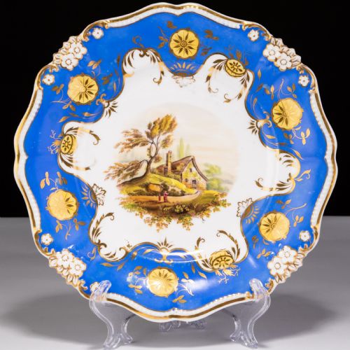 Samuel Alcock Porcelain Plate with Cottage Scene Mid 19th Century 