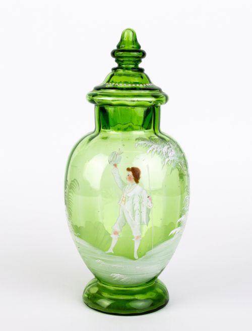 Victorian Mary Gregory Glass Lidded Vase 19th Century
