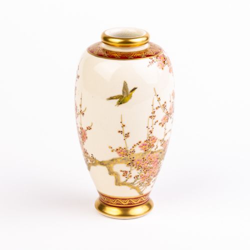 Signed Japanese Satsuma Pottery Blossoms Vase Meiji