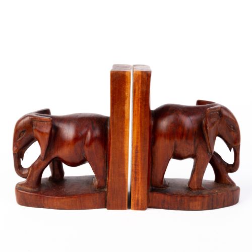 Art Deco Carved Mahogany Elephant Bookends 
