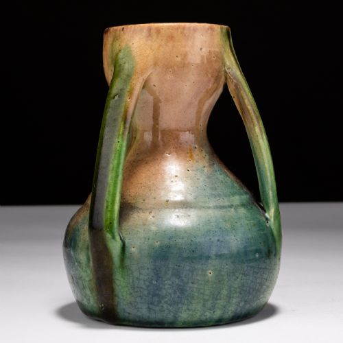 Art Nouveau Crackle Glazed Earthenware Pottery Vase
