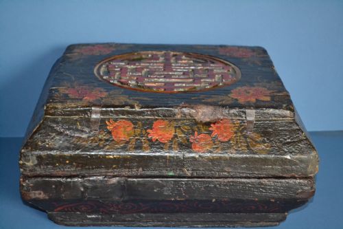 19th Century Chinese Hand Carved and Painted/lacquered Wedding Box,c 1820