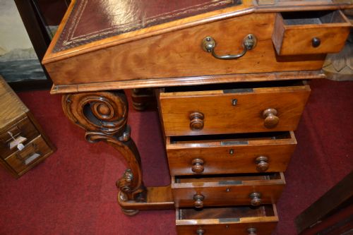 19th Century Davenport / Small Desk with Brass Galleried Rail, C 1850