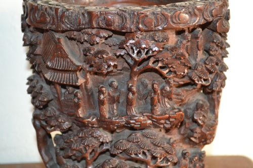 Stunning Large 19th Century Antique Chinese Deeply Carved Scholar's Brush Pot, C 1820
