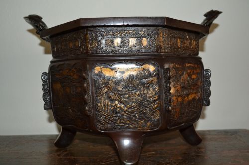 Very Large 19th Century Chinese Bronze Jardiniere/bowl on Raised Feet, C 1890