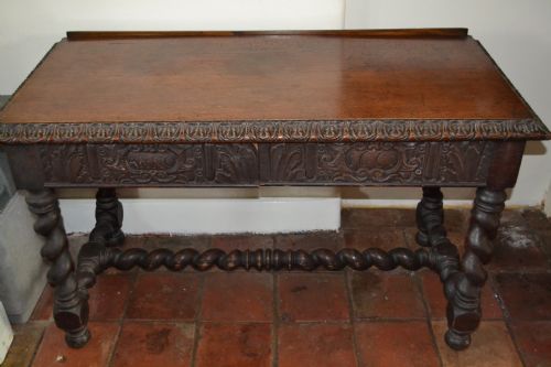 Fine 19th Century Oak Hall/side Table, Carved 'Anno 1661',Bobbin Supports,c1820