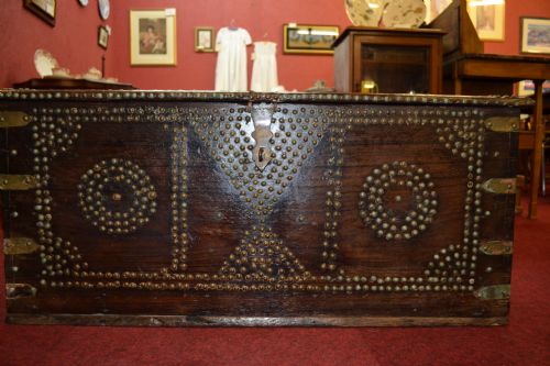 Fine 19th Century Indian Hardwood Chest / Coffer,brass and Iron Stud and Strap Work Decoration,c1870