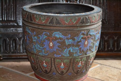 Large 19th Century Chinese Cloisonné Bronze and Enamel Jardiniere / Bowl, Heavily Decorated, C 1890