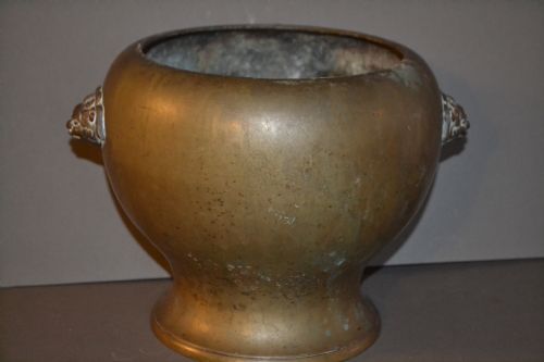 Large 19th Century Chinese Bronze Censor / Bowl,c1850,fo Dog or Lion Masks / Handles