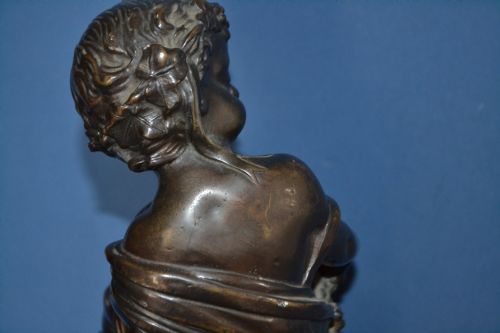 19TH CENTURY BRONZE SEATED PUTTI ON INLAID WOOD BASE C 1870 - ADDITIONAL PHOTO 8