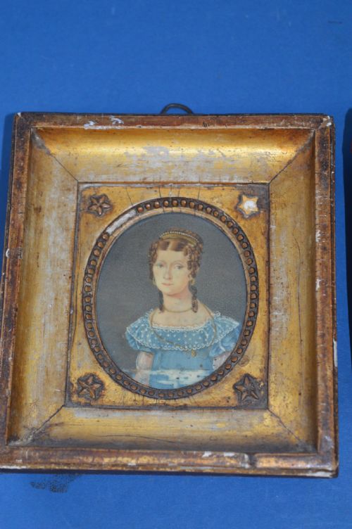 TWO GEORGIAN PORTRAIT MINIATURES C1800ORIGINAL FRAME AND TOOLED LEATHER CARRYING CASE - ADDITIONAL PHOTO 2