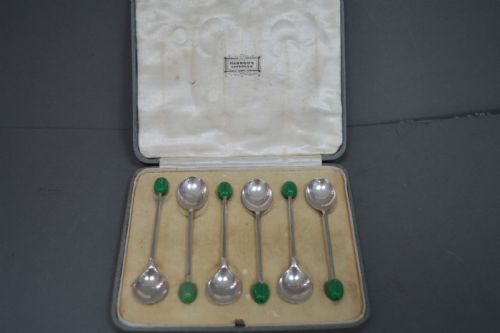 Boxed Set 6 Harrods Silver Coffee Bean Spoons,1936