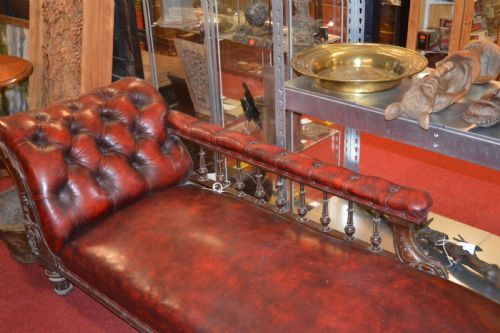 19th Century Leather Chaise Lounge, C 1840