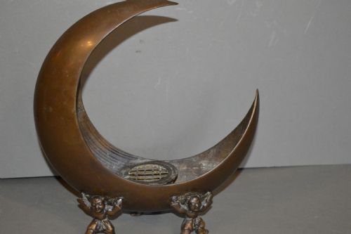 JAPANESE BRONZE INCENSE BURNER C 1920 UNUSUAL CRESCENT MOON SHAPE