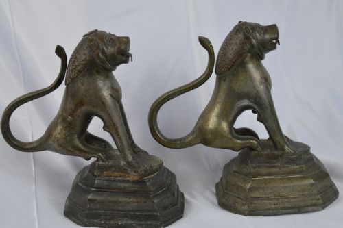 Pair Large Bronze Indo Persian Lions, C1820