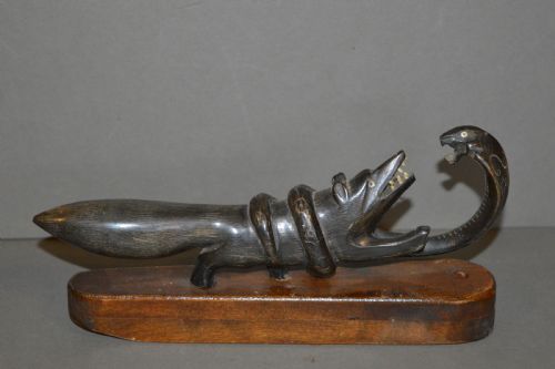 Indian Horn Statue Mongoose Fighting Cobra ,C1890