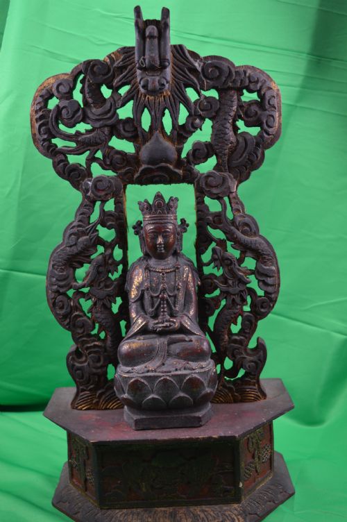 Chinese Bronze Buddha on Carved Altar,c1850