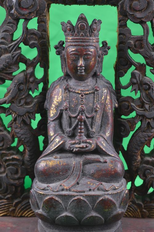 fig 1. Chinese Bronze Buddha On Carved Altar,c1850