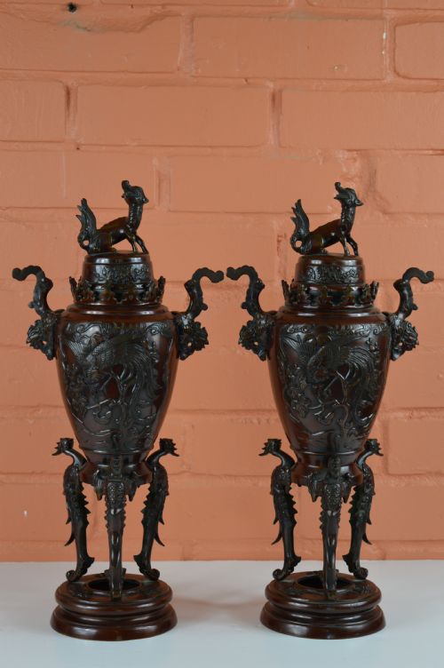 Pair Large Chinese Bronze Incense Burners, C1890