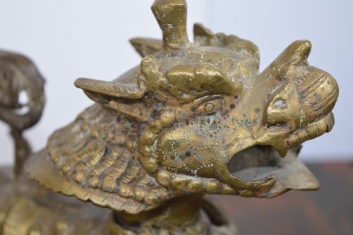PAIR TIBETAN GILT BRONZE TEMPLE LIONS C1920 - ADDITIONAL PHOTO 8