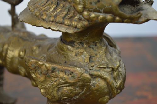 PAIR TIBETAN GILT BRONZE TEMPLE LIONS C1920 - ADDITIONAL PHOTO 9