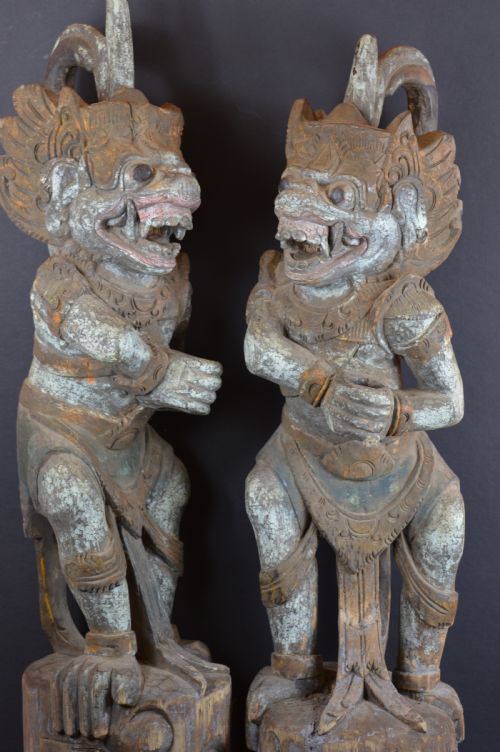 fig 1. Pair Large Balinese Carved Temple Guardian Statues,c1890