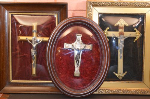 3 Large Framed French Crucifixes, C1890
