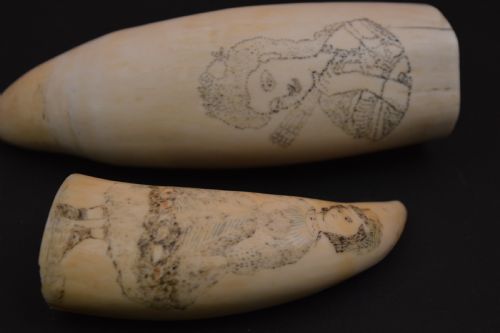 Pair Scrimshaw Whale Teeth, Bonham's Provenance, C1880