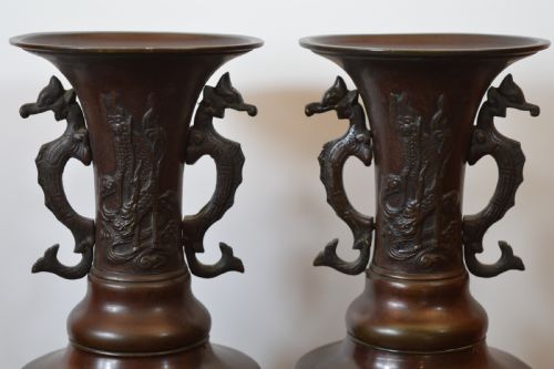 PAIR LARGE 36KG CHINESE BRONZE ALTAR VASESC1880 - ADDITIONAL PHOTO 1