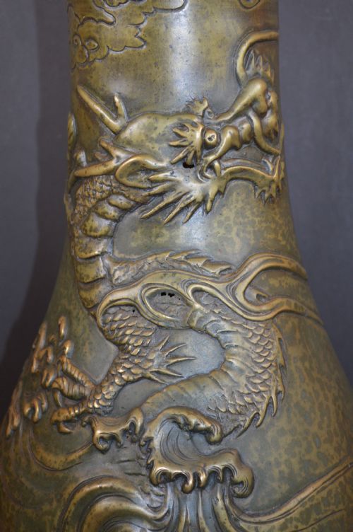 LARGE 41CM CHINESE BRONZE DRAGON VASE C1880 - ADDITIONAL PHOTO 3