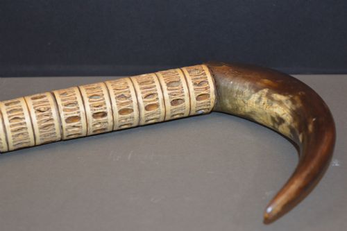 SHARK VERTEBRAE WALKING STICK HORN HANDLE C1860 - ADDITIONAL PHOTO 1