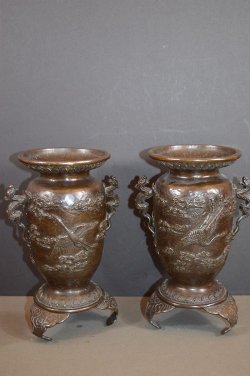 FINE PAIR JAPANESE BRONZE VASESC1880 - ADDITIONAL PHOTO 6