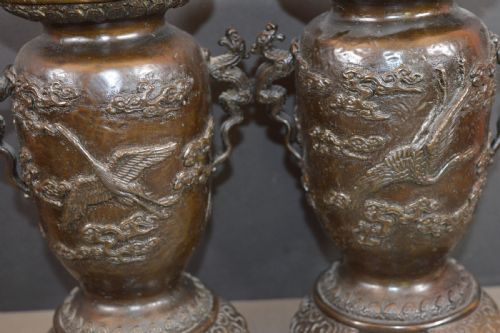 FINE PAIR JAPANESE BRONZE VASESC1880 - ADDITIONAL PHOTO 8