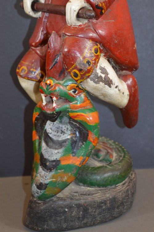 LARGE 57CM TIBETAN CARVED POLYCHROME STATUE C1890 - ADDITIONAL PHOTO 5