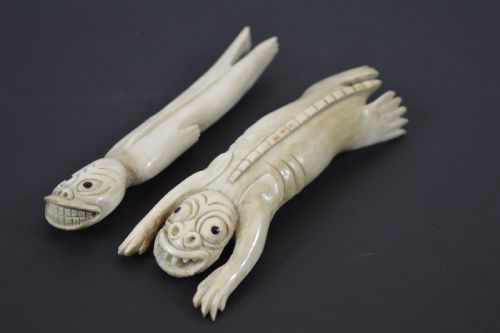 2  Inuit Tupilak Carved Bone Figures,c1890