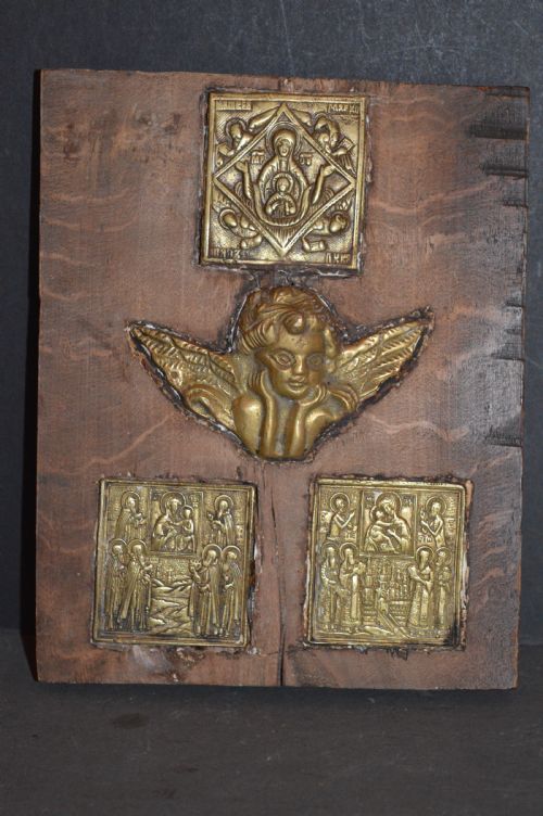 3 RUSSIAN ICONS ANGEL MOUNTED ON WOOD PANEL C1890 - ADDITIONAL PHOTO 1