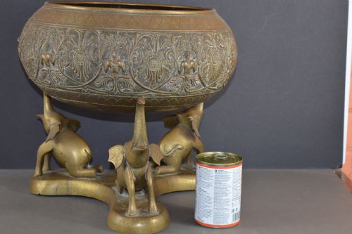 LARGE 85KG INDIAN BRASSBRONZE BOWL ON STANDC1880 - ADDITIONAL PHOTO 2