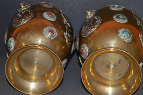 PAIR LARGE 3KG TIBETANNEPALESE BRONZE VASESC1890 - ADDITIONAL PHOTO 8