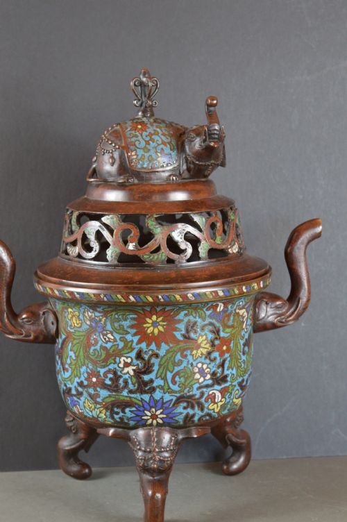 LARGE 5KG CHINESE BRONZE CLOISONNE CENSERC1850 - ADDITIONAL PHOTO 1