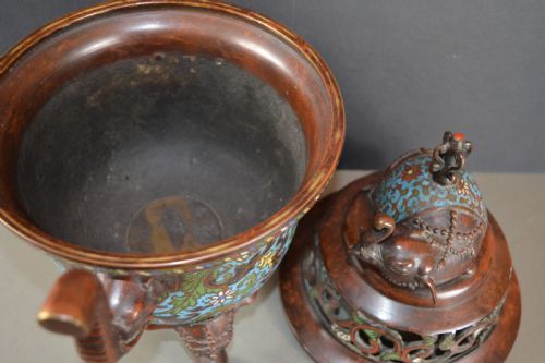 LARGE 5KG CHINESE BRONZE CLOISONNE CENSERC1850 - ADDITIONAL PHOTO 12