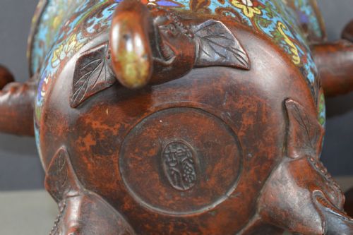 LARGE 5KG CHINESE BRONZE CLOISONNE CENSERC1850 - ADDITIONAL PHOTO 14