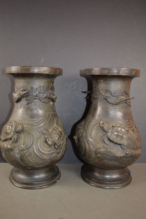 PAIR LARGE 8KG JAPANESE BRONZE VASESC1880 - ADDITIONAL PHOTO 1