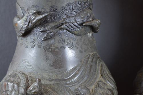 PAIR LARGE 8KG JAPANESE BRONZE VASESC1880 - ADDITIONAL PHOTO 4